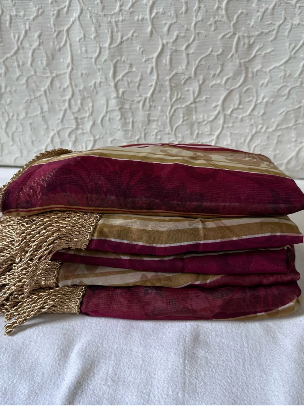 6 Jc Penny Collection Red Gold Paisley Striped Waterfall Valance Rod Pocket